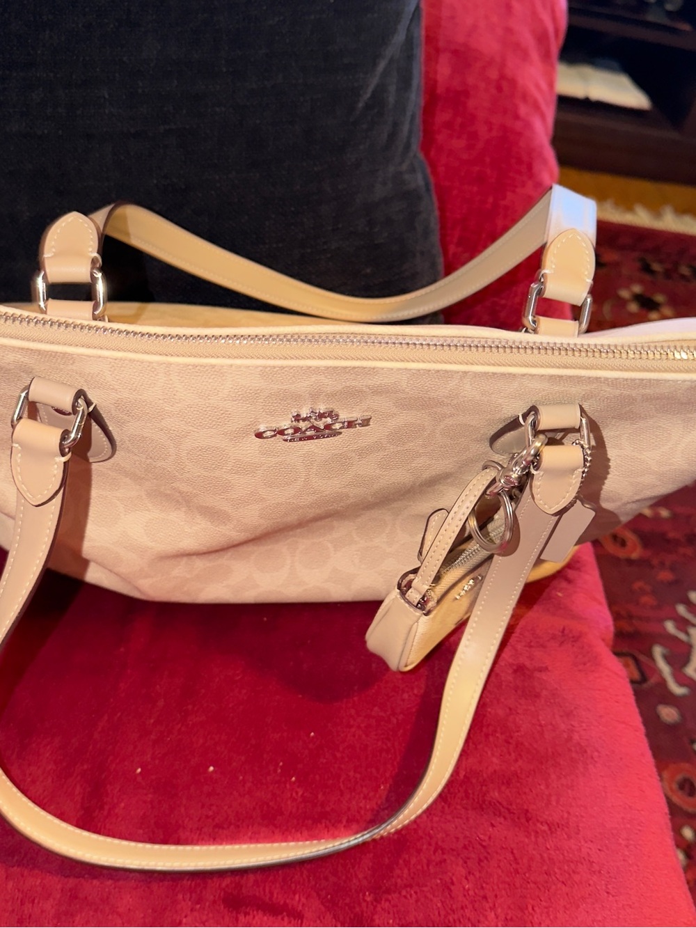 Authentic Coach Beige Signature Tote with Leather Trim and matching mini bag - Picture 10 of 11